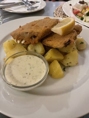 Cordon bleu with vegan cheese and ham. Delicious sauce  at Landia in Vienna