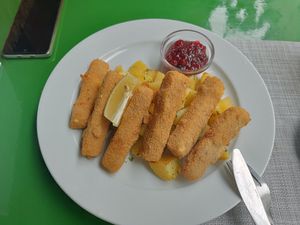 Cheese sticks with potatoes at Landia in Vienna