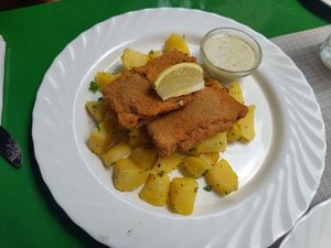 Cordon Bleu (Seitan) with potatoes at Landia in Vienna