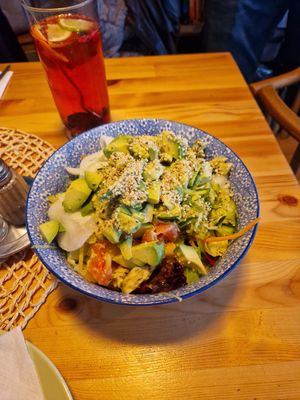 Big salad with avocado and roasted hemp seeds at Landia in Vienna