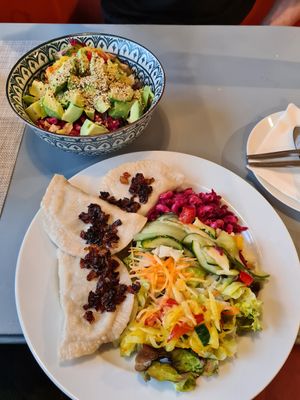 Pirogi and salad at Landia in Vienna