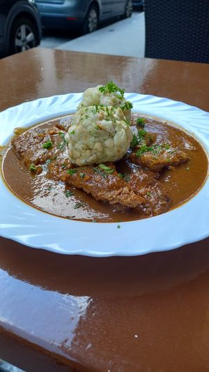 semmelknödel with gulasch 12,80€ at Landia in Vienna