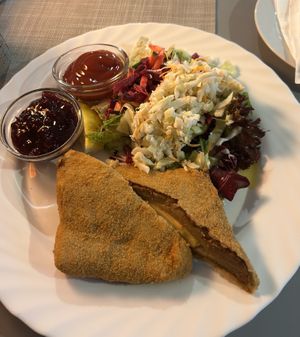 Cordon Bleu vegan ohne Kartoffeln + Ketchup + Preiselbeeren 19,60€  at Landia in Vienna
