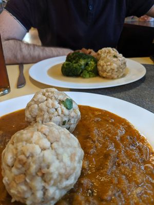 Goulash with bread dumplings 😋 at Landia in Vienna