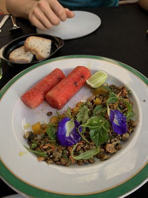 Tuna salad, grilled watermelon  at JOMNO Modern Khmer Cuisine  in Siem Reap
