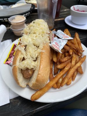 Vegan sausage/bratwurst at The Troll Tavern in Helen