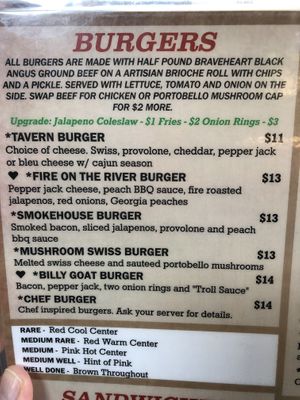 Menu at The Troll Tavern in Helen