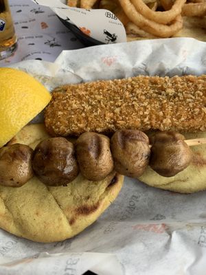 Vegetable skewer and mushroom skewer  at The Big Bad Wolf in Athens