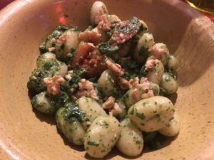 Gnocci with pesto  at That's Amore in Bologna