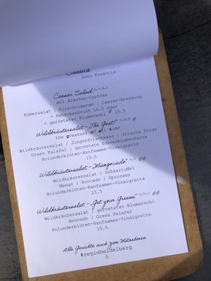 Menu (two leaves symbol = vegan)  at Cocktailcafé Regie in Heidelberg