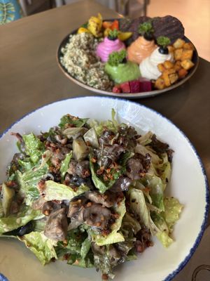 Platter (back) mushroom salad (front)  at Seeds of Life in Mumbai