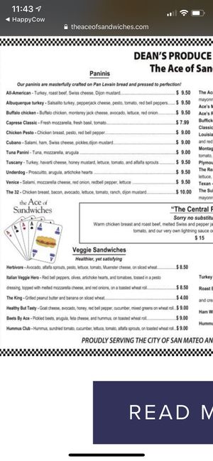 Menu does not include vegan menu located with current options at store. Has vegetarian options you can make vegan. All breads are vegan! at The Ace Of Sandwiches in San Mateo