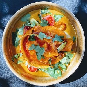 Chickpea Coconut Curry (vegan)  at Tapas Ibiza. La Finca Escondida in Ibiza