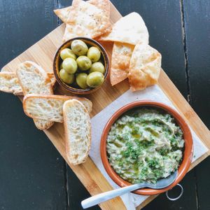 Chargrilled Aubergine Dip (Vegan)  at Tapas Ibiza. La Finca Escondida in Ibiza