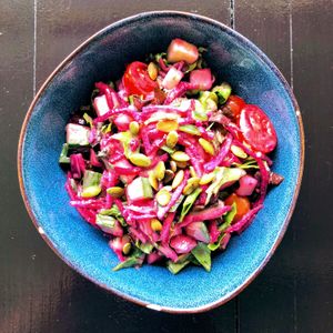 Beetroot & Apple Salad with agave & mustard dressing (vegan)  at Tapas Ibiza. La Finca Escondida in Ibiza