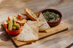 Our Chargrilled Aubergine Dip  at Tapas Ibiza. La Finca Escondida in Ibiza