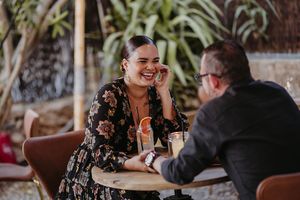 Happy smiley  faces at Tapas  at Tapas Ibiza. La Finca Escondida in Ibiza