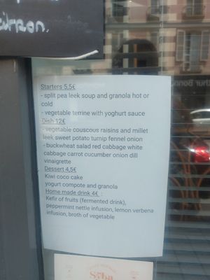 Menu of the day at La Cuisine de Phanie in Versailles