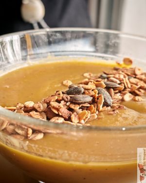 Sweet potato soup with red lentils and granola at La Cuisine de Phanie in Versailles