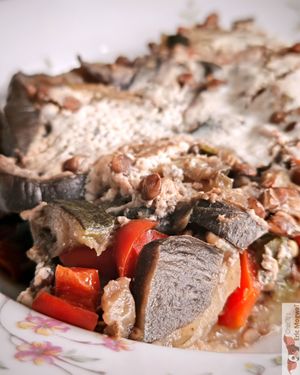 Sun-ripened vegetable gratin with green lentils and potatoes, eggplant, zucchini, tomato, bell pepper, and onions) at La Cuisine de Phanie in Versailles