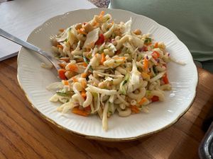 Pasta salad with chickpeas, white cabbage, cucumber, carrot, radish, fennel, pepper, onion, vinaigrette at La Cuisine de Phanie in Versailles