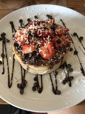 Choc chips pancakes with no icecream but strawberries  at Helgas Pancake House in Cairns