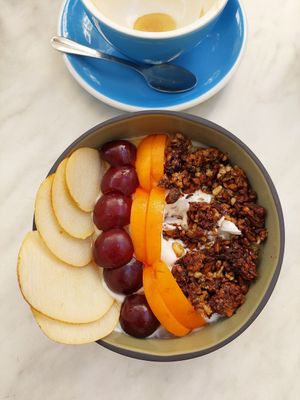 Soya yoghurt with fruit & homemade granola. at Café Tulipe in Avignon