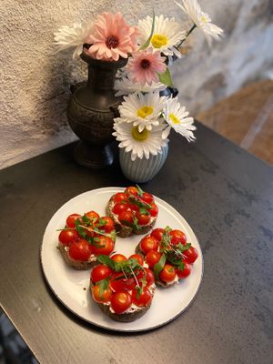 Tomato toast at Little Green Cafe in Valbonne