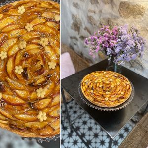 Tart of the day (peach) at Little Green Cafe in Valbonne