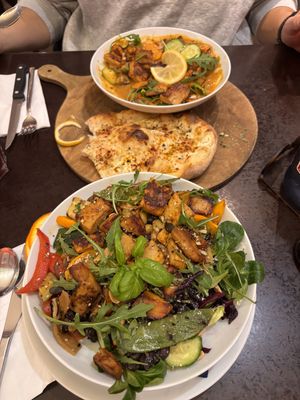 Asian Salad bowl with Vegan Chicken and Vegan Chicken Tikkaa  at Cafe M in Coburg