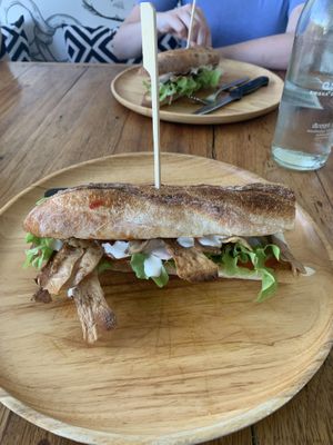 Baguette with vegan sausage and bacon   at Nui Bakery in Koh Tao