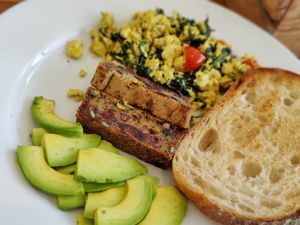 The vegan deluxe breakfast. It was ok at Nui Bakery in Koh Tao