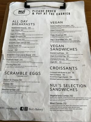 Menu   at Nui Bakery in Koh Tao