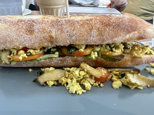 Vegan scrambled tofu sandwich   at Nui Bakery in Koh Tao