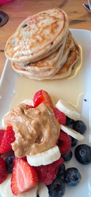 Blueberry protein panckes at Guilt Free Pleasures in Hucknall