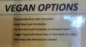 Vegan Menu at Mosquito Cafe in Galveston