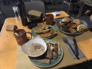 Hummus, panelle, and a selection of appetizers (some vegetarian) at A Putia Dell'Ostello in Catania