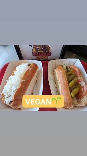 Handmade VEGAN Sausage done NY Style and Chicago Style. at Gourmet Killer Dogs in Delray Beach
