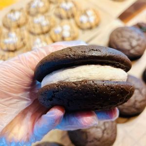 Vegan Whoopie Pies in Vanilla, Peanut Butter and Strawberry Filled. at Gourmet Killer Dogs in Delray Beach