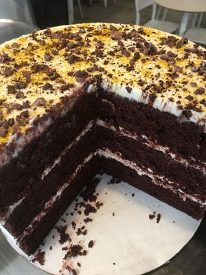 “Black and white” cake. Vegan and gluten free. You will not ever know it is vega. This is incredible  at The Dish in Baton Rouge