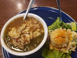 The green gumbo and japanese potato salad is AMAZING!  at The Dish in Baton Rouge