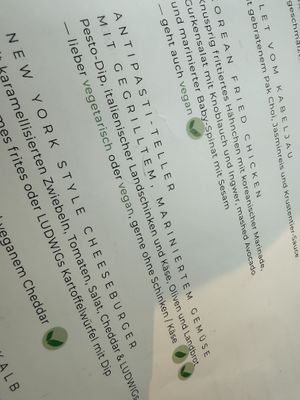 menu  at Ludwigs in Tubingen