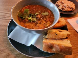 Vegetarian soup made vegan (no feta) at Dråpe in Aalesund