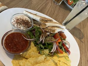 Vegan tortilla with hummus   at Dråpe in Aalesund