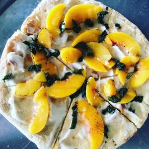 Peach dessert pizza at Jane's Pizzeria in Fountain Valley