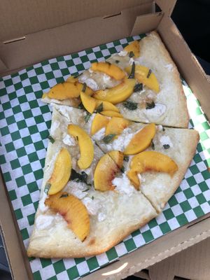 Slightly disappointing peaches and cream pizza  at Jane's Pizzeria in Fountain Valley