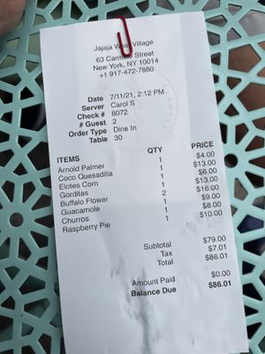 The check  at Jajaja Mexicana - West Village in New York City