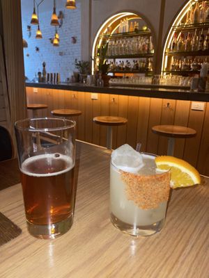 Spicy mezcal marg and beer  at Jajaja Mexicana - West Village in New York City