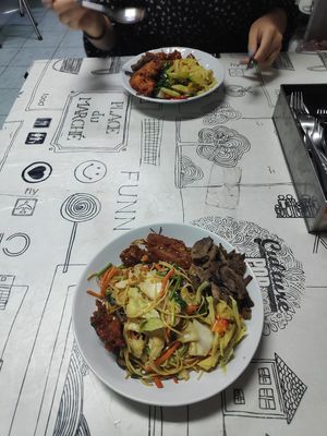 2 o'clock the dark things are the mushrooms. A must get if you come to this place. at Vegetarian - Bang Sue in Bangkok