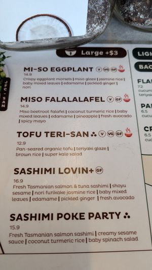 Vegan options labeled at Nosh in Melbourne